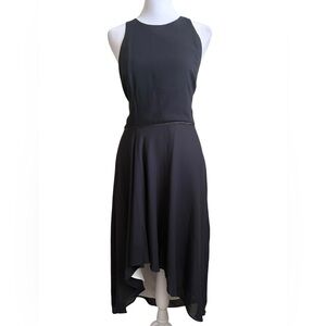 New H Halston Black Sleeveless Asymmetrical Contrast Midi Cocktail Dress Size 8